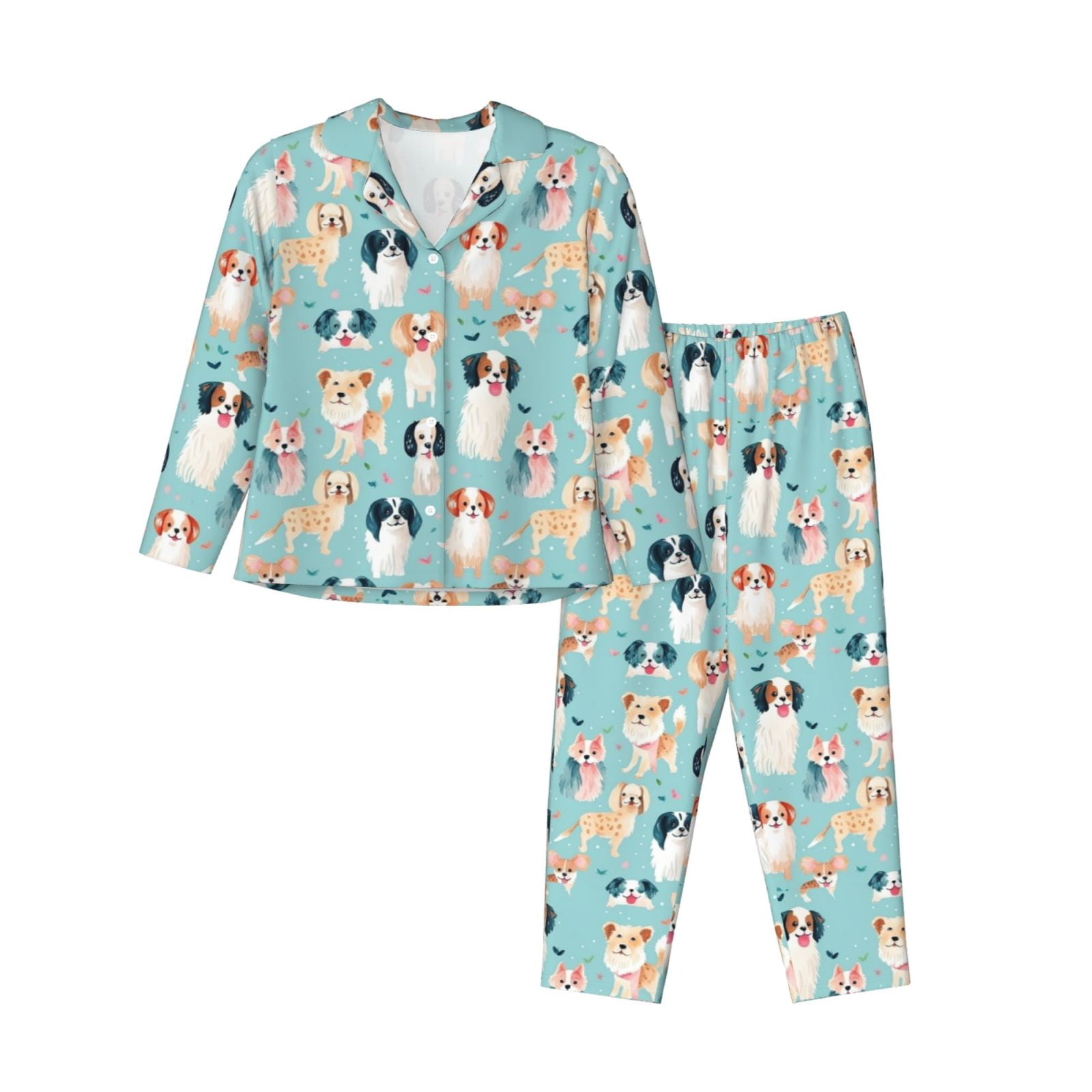 Pofeuu Colorful Dog Print Womens Pajamas Set Long Sleeve Sleepwear ...