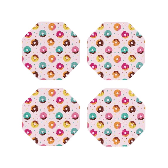 Pofeuu Colorful Donuts Print Coasters for Drinks, 4Pack PU Leather Coasters, Bar Drink Coasters for Tabletop Protection, Furniture from Damage-Octagon