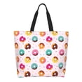 thumbnail image 1 of Pofeuu Colorful Donuts Print Reusable Grocery Bags - Washable, Foldable, Packable Tote, Large Handles, Heavy Duty, Zippered Top Pouch, 1 of 8
