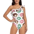 thumbnail image 1 of Pofeuu Colorful Donuts Print Women's One Piece Swimsuits One Shoulder Swimwear Asymmetric Ruffle Monokinis Bathing Suits-Large, 1 of 6
