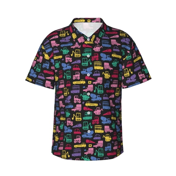 Pofeuu Colorful Excavator Print Hawaiian Shirt for Men Sleeves Casual Button Down Summer Beach Dress Shirts T-Shirts,3X-Large