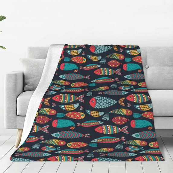 Pofeuu Colorful Fish Print Ultra-Soft Micro Fleece Blanket,for Bed Or Sofa,All Season Throw Blankets Flannel Blanket-50"x40"