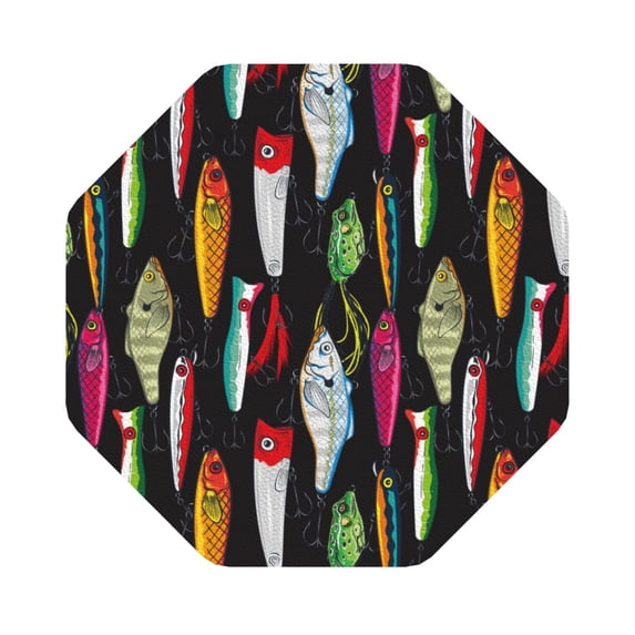 Pofeuu Colorful Fishing Lures Print Leather Coasters Set of 6, Round Cups Mugs Mat Pad for Home Kitchen Heat Resistant Drink Coasters,Octagon