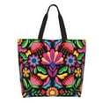 thumbnail image 1 of Pofeuu Colorful Floral Embroidery Mexican Print Reusable Grocery Bags - Washable, Foldable, Packable Tote, Large Handles, Heavy Duty, Zippered Top Pouch, 1 of 8