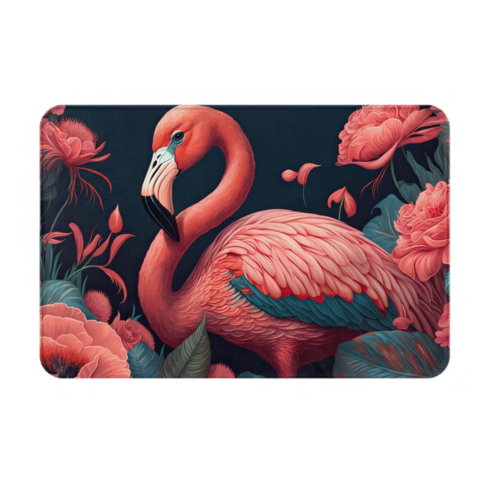 Pofeuu Colorful Floral Flamingo Print Flannel Doormats Rug16