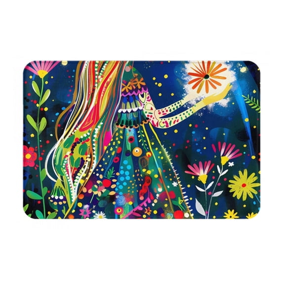 Pofeuu Colorful Floral Forest Fairy Print Flannel Doormats Rug16"x24"Rug Washable Doormats Indoor Outdoor Rugs for Layered Front Door Mats, Porch, Kitchen, Entryway