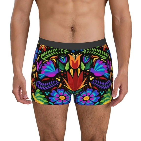 Pofeuu Colorful Floral Print Men’s Boxer Briefs, Moisture-Wicking Underwear, Regular,Trunk-X-Large
