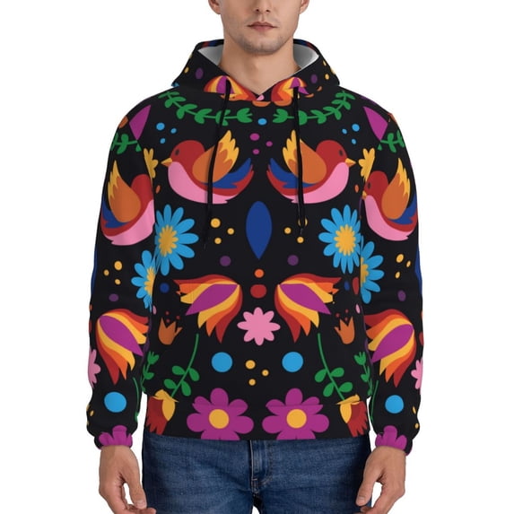 Pofeuu Colorful Floral2 Print Mens Casual Hooded Collar Drawstring Hoodies Pullover Sweatshirts Casual Long Sleeve Shirts-X-Large