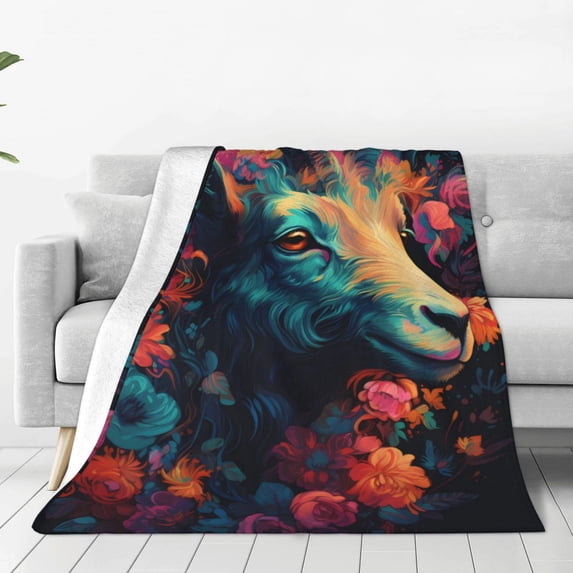 Pofeuu Colorful Flower Goat Print Ultra-Soft Micro Fleece Blanket,for Bed Or Sofa,All Season Throw Blankets Flannel Blanket-50"x40"