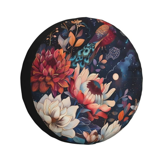 Pofeuu Colorful Flower Peacock Print Spare Tire Wheel Cover for Car Truck SUV Camper Universal Fit Spare Tire Cover RV Spare Tire Covers-16 inch