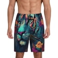 thumbnail image 1 of Pofeuu Colorful Flower Tiger Print Men's Soft Woven Elastic Waistband Sleep Pajama Short-Large, 1 of 6