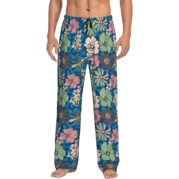 Pofeuu Colorful Flowers Print Men's Pajama Pants, Soft Lounge Pajama Pants with big pockets for Men Plaid Pj Bottoms-Large