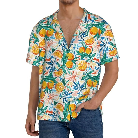 Pofeuu Colorful Fruits Print Mens Casual Short Sleeve Shirts Beach Summer Spread Collar Pocket Tops Men's Casual Short-sleeved Shirt-Medium