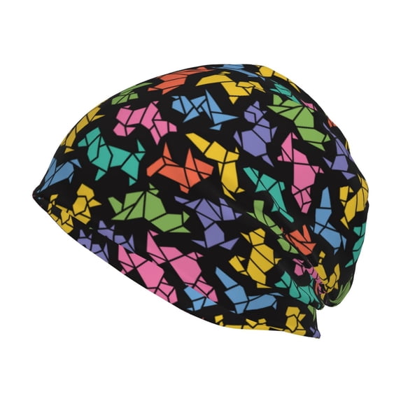 Pofeuu Colorful Geometric Dog Print Beanie Hat for Men and Women Winter Warm Hats Knit Slouchy Thick Skull Cap