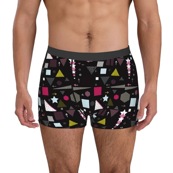 Pofeuu Colorful Geometry Print Men’s Boxer Briefs, Moisture-Wicking Underwear, Regular,Trunk-XX-Large