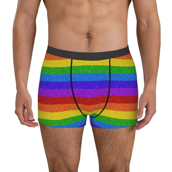 Pofeuu Colorful Glitter Rainbow Print Men’s Boxer Briefs, Moisture-Wicking Underwear, Regular,Trunk-Medium