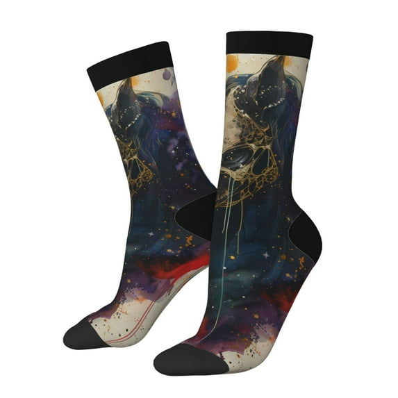 Pofeuu Colorful Ink Cute Horse Print Crew Socks, Adult Running Hiking Socks for Youth and Adult