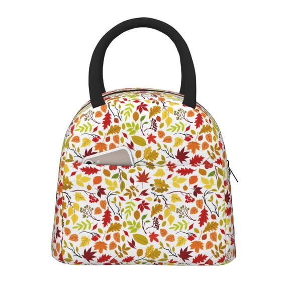 Pofeuu Colorful Leaves Print Lunch Bag for Adult Insulated Lunch Box,Leakproof Cooler Food Lunch Containers Reusable High Capacity Lunch Tote Bags-One Size