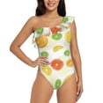 thumbnail image 1 of Pofeuu Colorful Lemons Print Women's One Piece Swimsuits One Shoulder Swimwear Asymmetric Ruffle Monokinis Bathing Suits-Medium, 1 of 6
