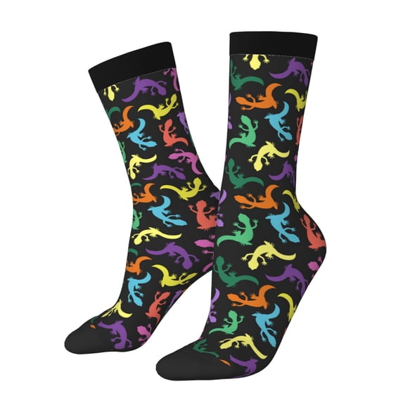 Pofeuu Colorful Lizards Print Crew Socks, Adult Running Hiking Socks for Youth and Adult