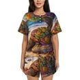 thumbnail image 1 of Pofeuu Colorful Maple Leaf Beach Turtle Print Women's Pajama Set Short/Shorts Soft Button PJs Elastic Drawstring Waist Sleepwear-Small, 1 of 6