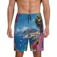 thumbnail image 1 of Pofeuu Colorful Mediterranean Village Print Men's Soft Woven Elastic Waistband Sleep Pajama Short-XX-Large, 1 of 6