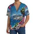 thumbnail image 1 of Pofeuu Colorful Mediterranean Village Print Mens Casual Short Sleeve Shirts Beach Summer Spread Collar Pocket Tops Men's Casual Short-sleeved Shirt-Medium, 1 of 5