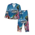 thumbnail image 1 of Pofeuu Colorful Mediterranean Village Print Womens Pajamas Set Long Sleeve Sleepwear Button Down Nightwear Soft Pj Lounge Sets Button Down Pajamas Women-Small, 1 of 7
