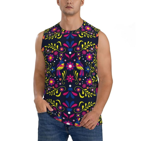 Pofeuu Colorful Mexican Print Men's Muscle T-Shirt, Sleeveless, Muscle Tank, Classic Muscle Tee Top For Men Casual Sleeveless Muscle T-Shirt Trendy Clothes-Large