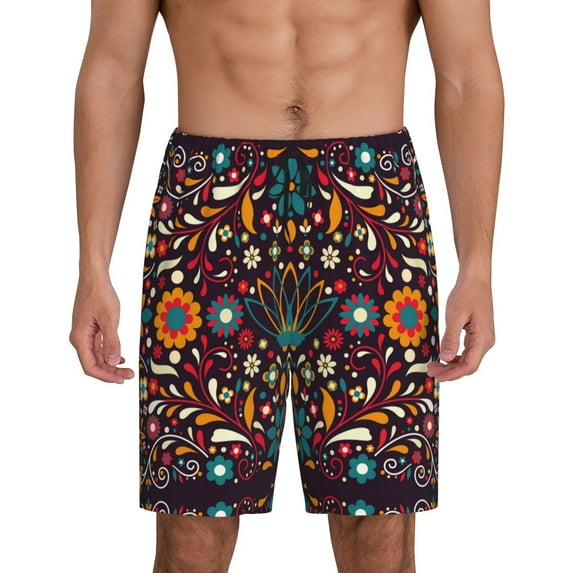 Pofeuu Colorful Mexican2 Print Men's Soft Woven Elastic Waistband Sleep Pajama Short-Small