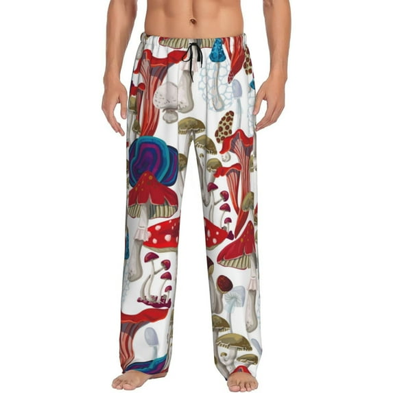 Pofeuu Colorful Mushrooms (2) Print Men's Pajama Pants, Soft Lounge Pajama Pants with big pockets for Men Plaid Pj Bottoms-Medium