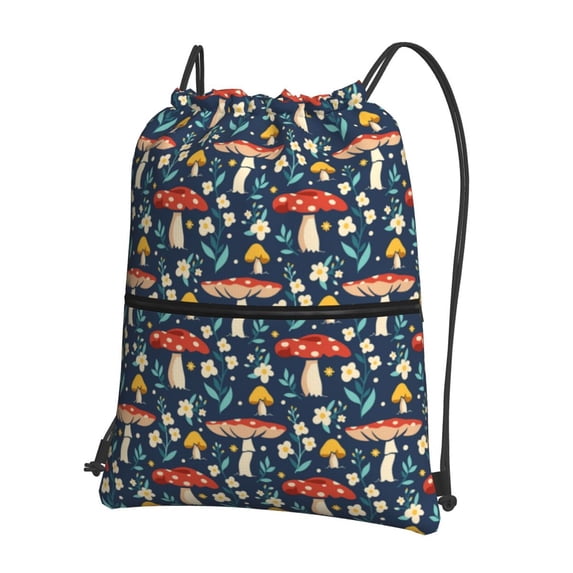 Pofeuu Colorful Mushrooms Print Drawstring Backpack Water Resistant String Bag Sports Sackpack Gym Sack with Side Pocket for Men Women