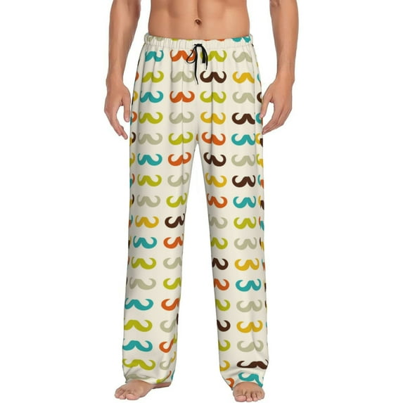 Pofeuu Colorful Mustache Print Men's Pajama Pants, Soft Lounge Pajama Pants with big pockets for Men Plaid Pj Bottoms-Large