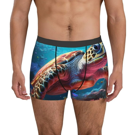 Pofeuu Colorful Ocean Sea Turtle Print Men’s Boxer Briefs, Moisture-Wicking Underwear, Regular,Trunk-Small