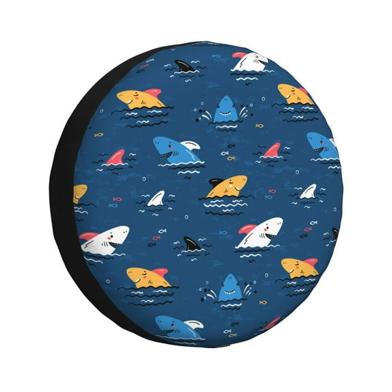 Pofeuu Colorful Ocean Shark Print Spare Tire Wheel Cover for Car Truck SUV Camper Universal Fit Spare Tire Cover RV Spare Tire Covers-16 inch