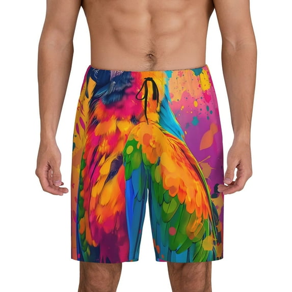 Pofeuu Colorful Parrot Jungle Dream A Print Men's Soft Woven Elastic Waistband Sleep Pajama Short-3X-Large