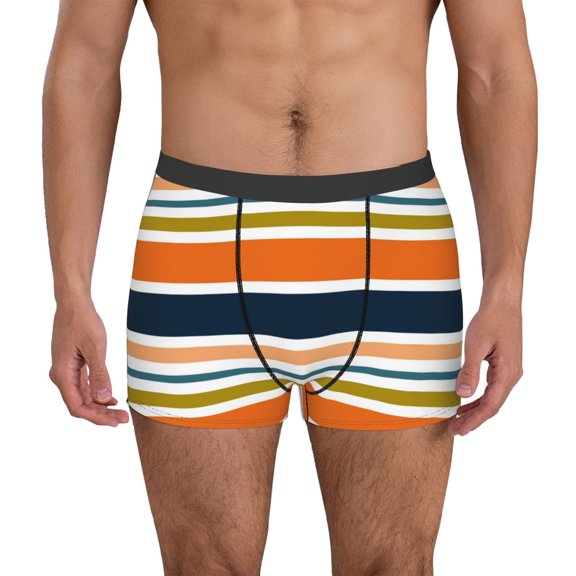 Pofeuu Colorful Pastel Stripes Print Men’s Boxer Briefs, Moisture-Wicking Underwear, Regular,Trunk-X-Large