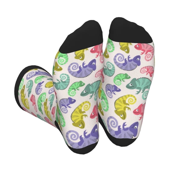 Pofeuu Cute Chameleons Print Crew Socks, Adult Running Hiking Socks for Youth and Adult