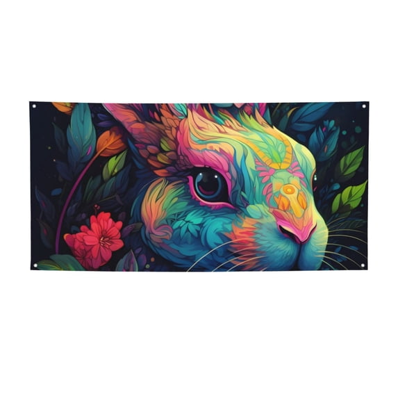 Pofeuu Colorful Patterned Rabbit Print Colorful Yard Festival Banner Sign Party Outdoor & Indoor Party Decoration Banne Festival Yard Sign-Small