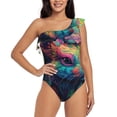 thumbnail image 1 of Pofeuu Colorful Patterned Rabbit Print Women's One Piece Swimsuits One Shoulder Swimwear Asymmetric Ruffle Monokinis Bathing Suits-Large, 1 of 6