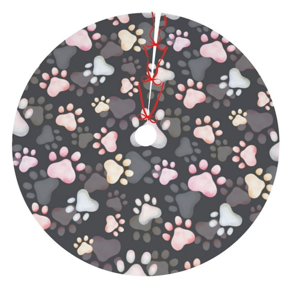 Pofeuu Colorful Paws Of Dog Print Christmas Tree Skirt, Merry Christmas Skirt Xmas Tree Ornaments for Xmas Holiday Party Decorations-36"