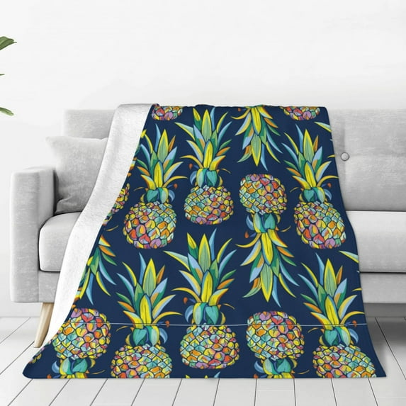 Pofeuu Colorful Pineapples Print Ultra-Soft Micro Fleece Blanket,for Bed Or Sofa,All Season Throw Blankets Flannel Blanket-80"x60"