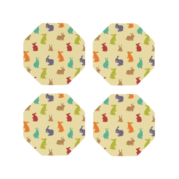 Pofeuu Colorful Rabbit Print Coasters for Drinks, 4Pack PU Leather Coasters, Bar Drink Coasters for Tabletop Protection, Furniture from Damage-Octagon