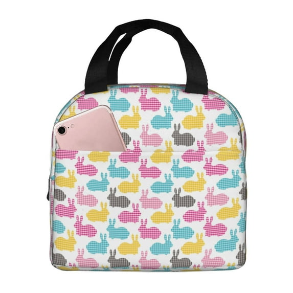 Pofeuu Colorful Rabbit Print Lunch Bag Lunch Box Large Capacity Insulated Lunch Bag for Adult, Leakproof Reusable Lunch Tote Bags for Work