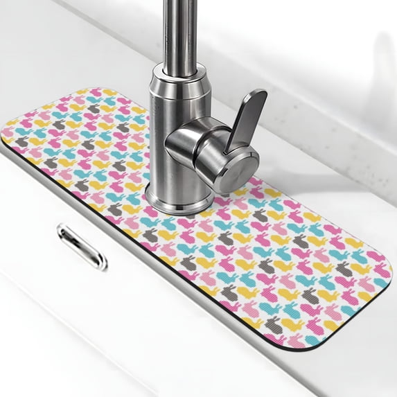 Pofeuu Colorful Rabbit Print Splash Guard for Sink Faucet Sink Gadgets-Splash Guard Behind Faucet Drip Catcher for Kitchen, Bathroom,Sink Mat