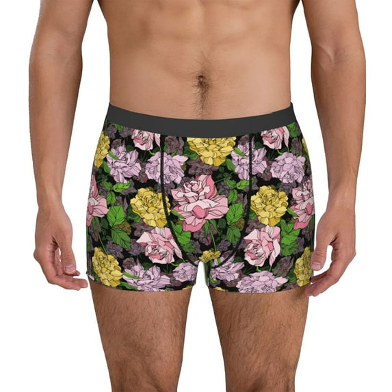 Pofeuu Colorful Roses Print Men’s Boxer Briefs, Moisture-Wicking Underwear, Regular,Trunk-Large