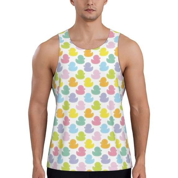 Pofeuu Colorful Rubber Duck Print Men's Workout Tank Tops Sleeveless Muscle Gym Shirt Quick Dry-Medium