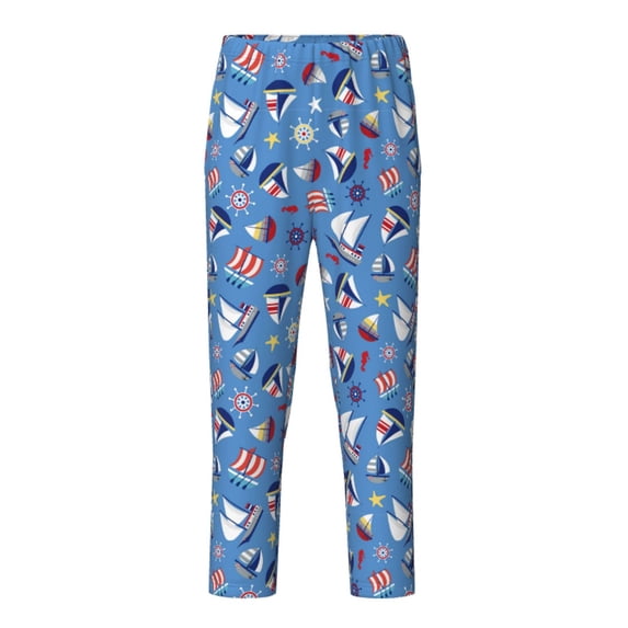 Pofeuu Colorful Sailing Ship Print Teenagers' Pajama Pants, Soft Lounge Pajama Pants with big pockets for Men Plaid Pj Bottoms-XS(5-6)