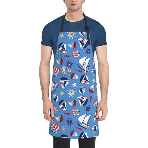 Pofeuu Colorful Sailing Ship Print Waterproof Apron with Pockets Adjustable Cooking Aprons Kitchen Bib for Baking Household Cleaning