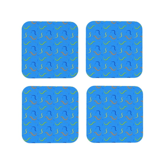 Pofeuu Colorful Snake Print Coasters for Drinks, 4Pack PU Leather Coasters, Bar Drink Coasters for Tabletop Protection, Furniture from Damage-Square